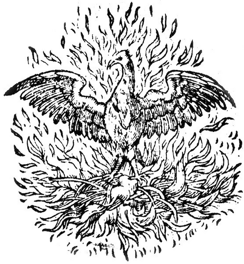 Emblema con la fenice che arde